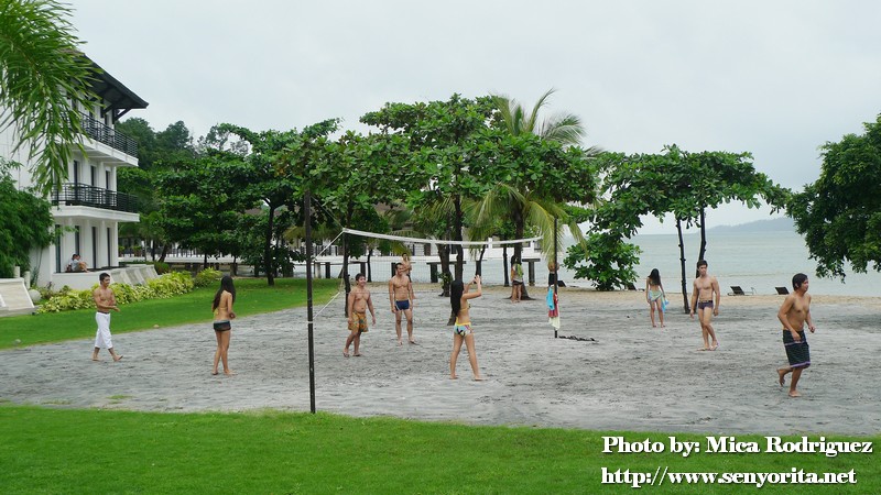 Movie talents playing volleyball