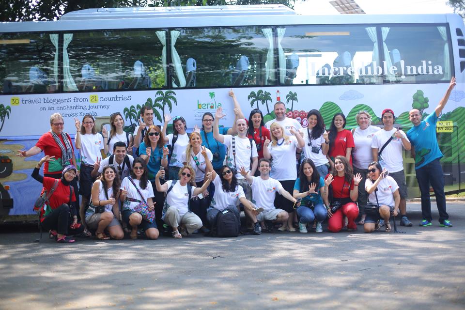 One of our first group photos with the eye-catching bus! | Photo Credit: Adventure Flair